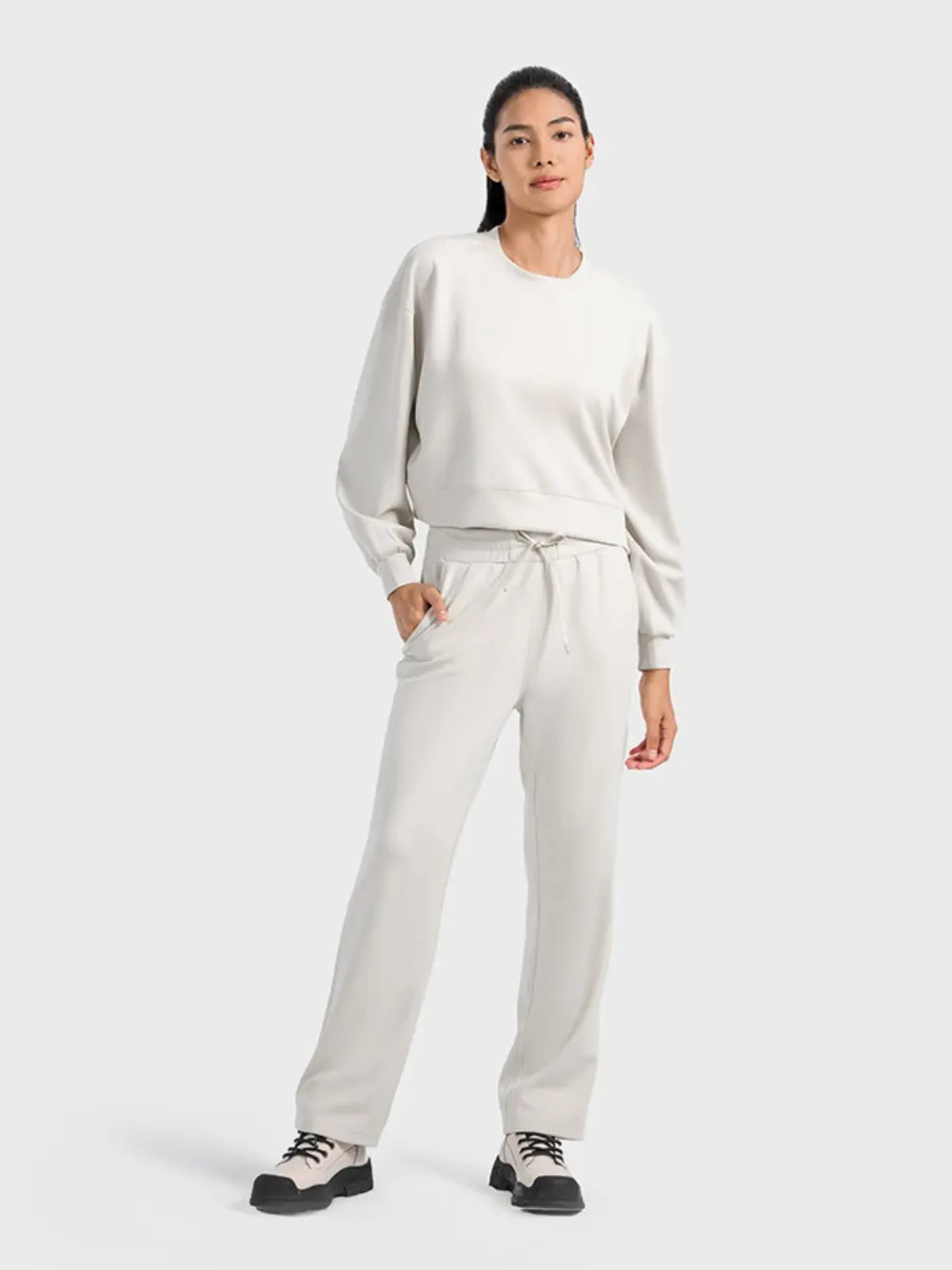 Millennia Round Neck Drop Shoulder Sports Top – Trendsi | ClozArt