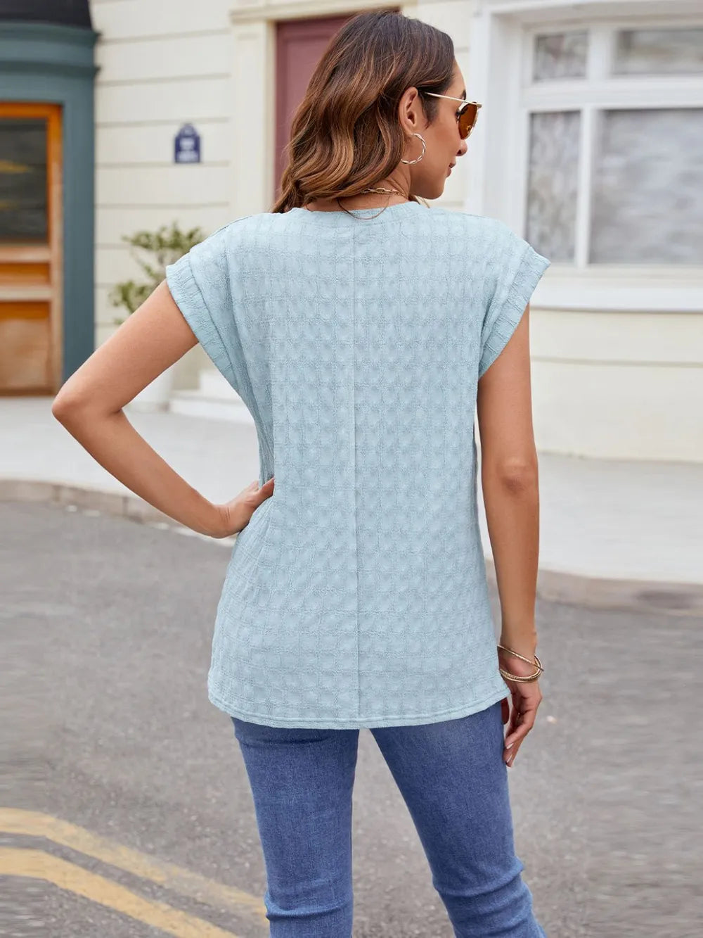 Textured Round Neck Cap Sleeve T-Shirt – Trendsi | ClozArt