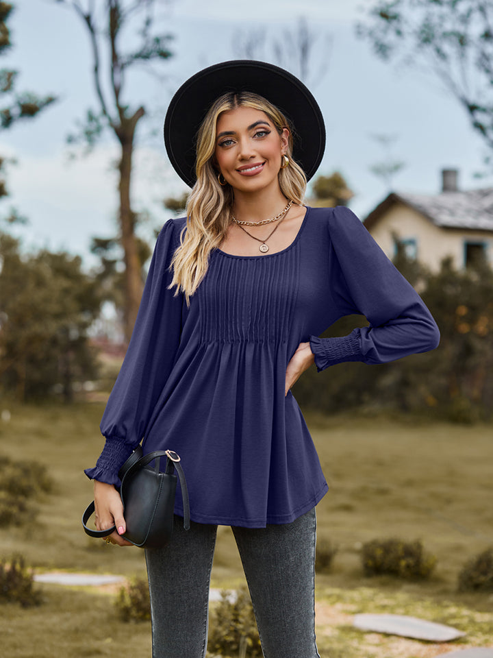 Puff Sleeve Pleated Blouse – Trendsi | ClozArt