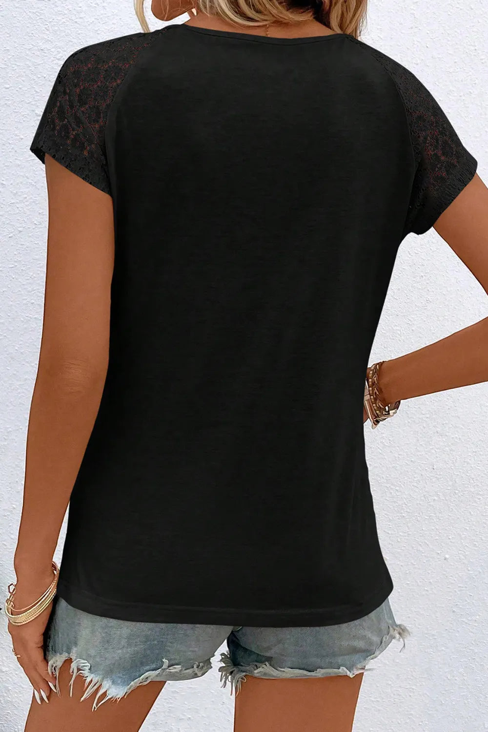 Cutout Round Neck Lace Short Sleeve T-Shirt – Trendsi | ClozArt