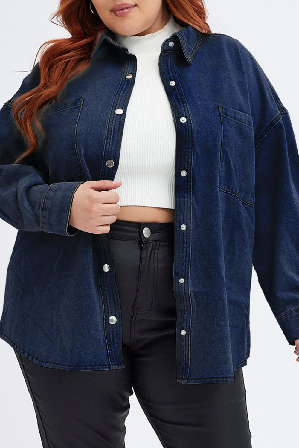 Plus Size Snap Down Pocketed Denim Jacket – Trendsi | ClozArt