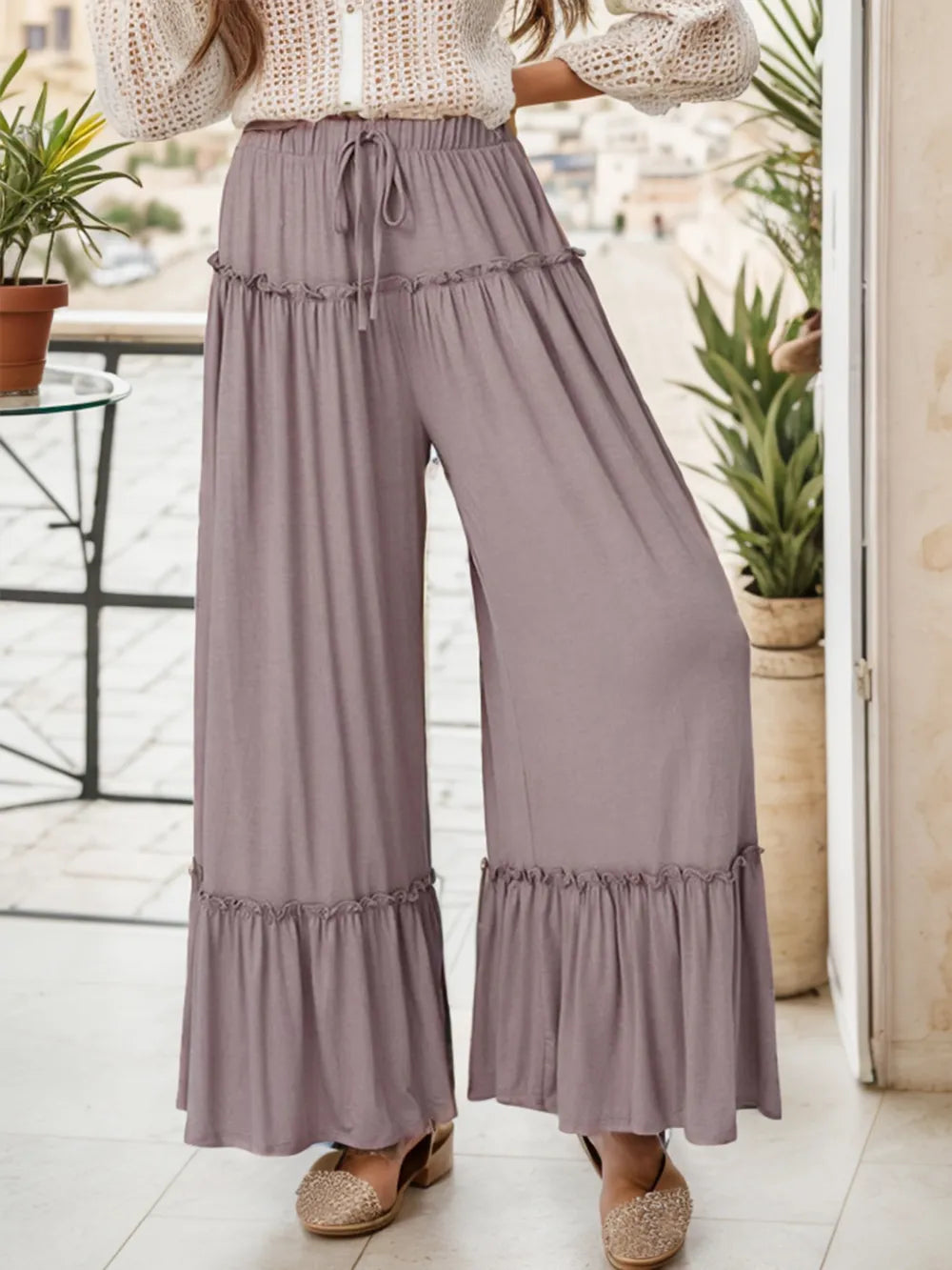 Wide Leg Ruffle Trim Pants – Trendsi | ClozArt