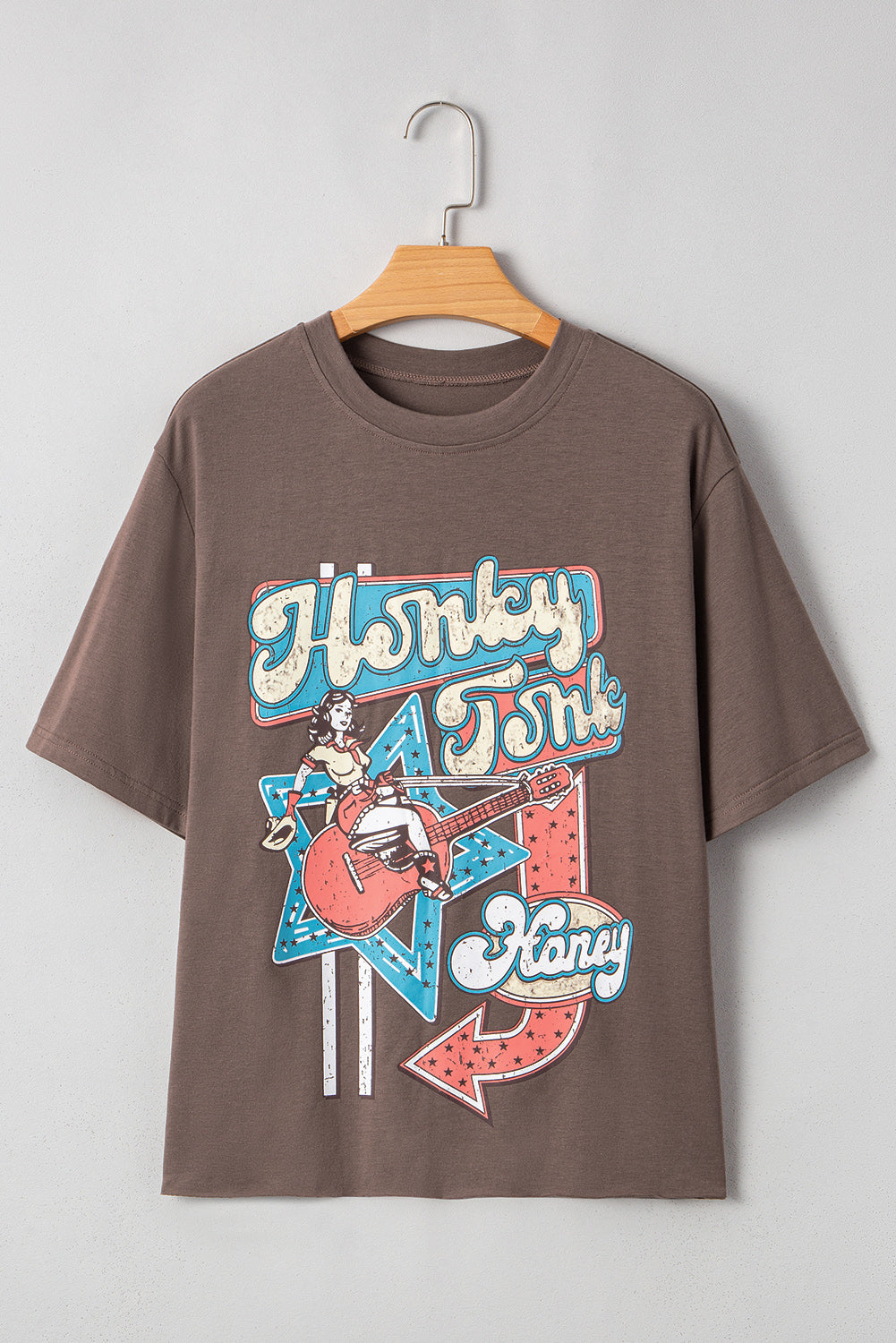 Chicory Coffee Honky Tonk Honey Graphic Crew Neck Tee – Shewin | ClozArt