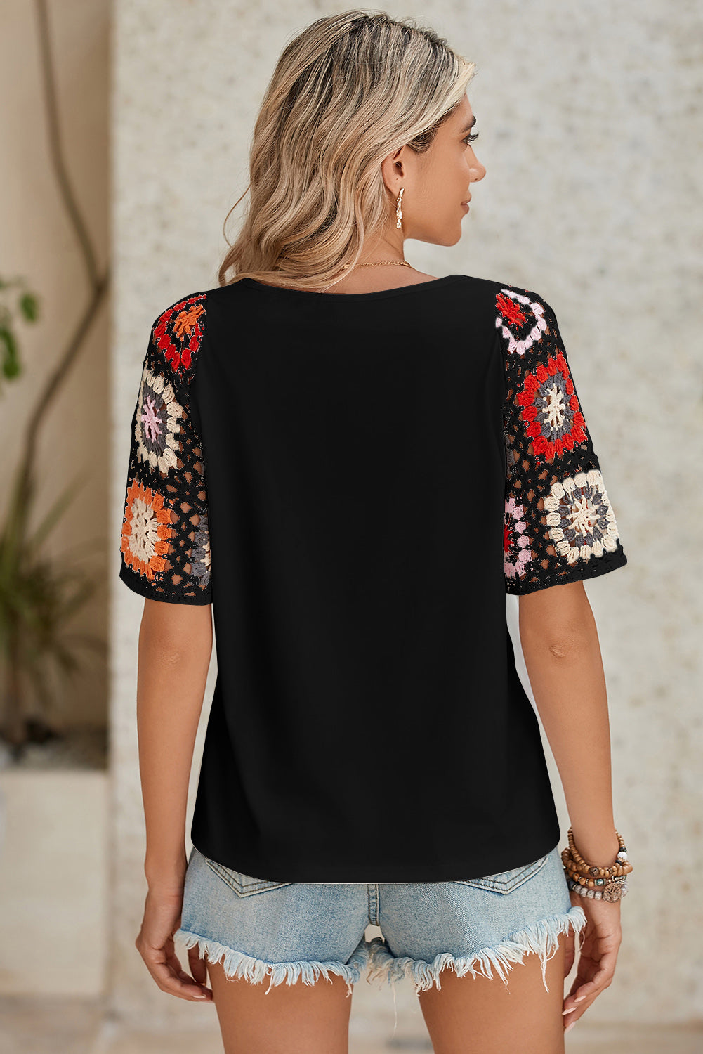 White Floral Hollowed Crochet Sleeve Boho T Shirt – Shewin | ClozArt