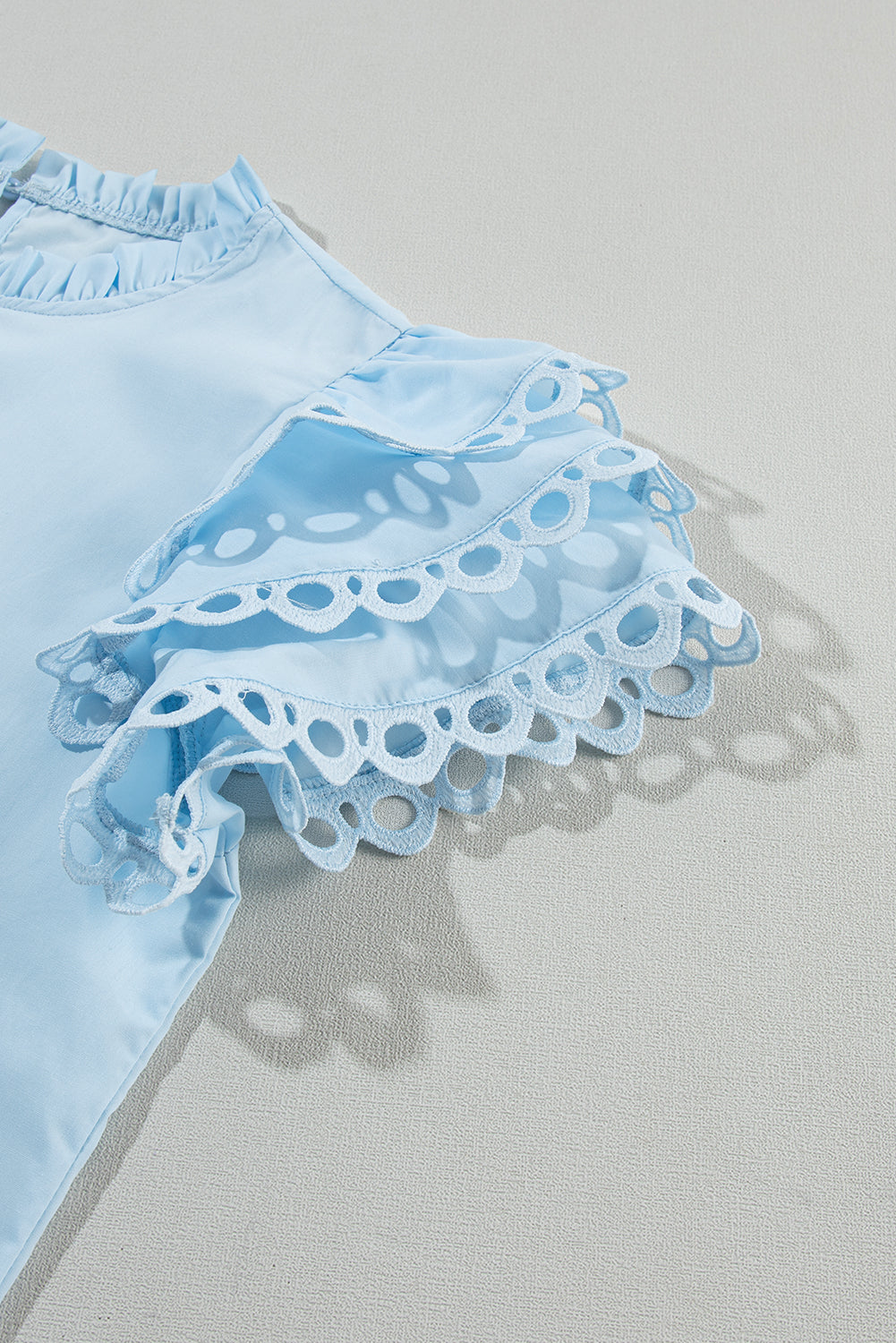 Beau Blue Layered Cap Sleeve Frill Neck Blouse – Shewin | ClozArt
