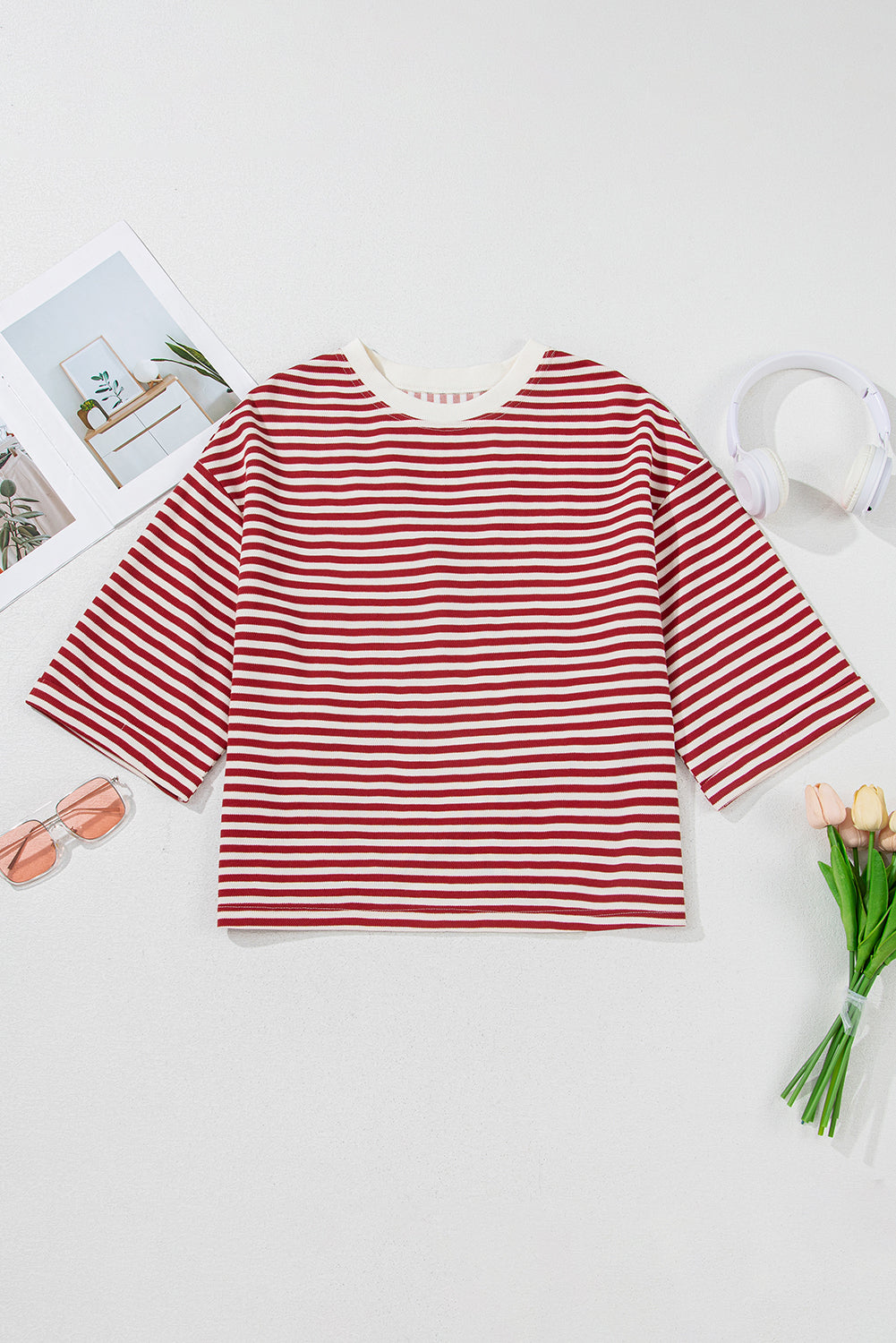 Red Striped Bowknot Backless T-Shirt – Shewin | ClozArt