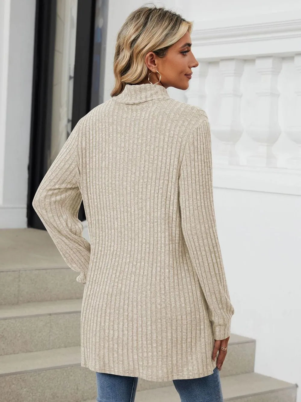 Ribbed Mock Neck Long Sleeve T-Shirt – Trendsi | ClozArt