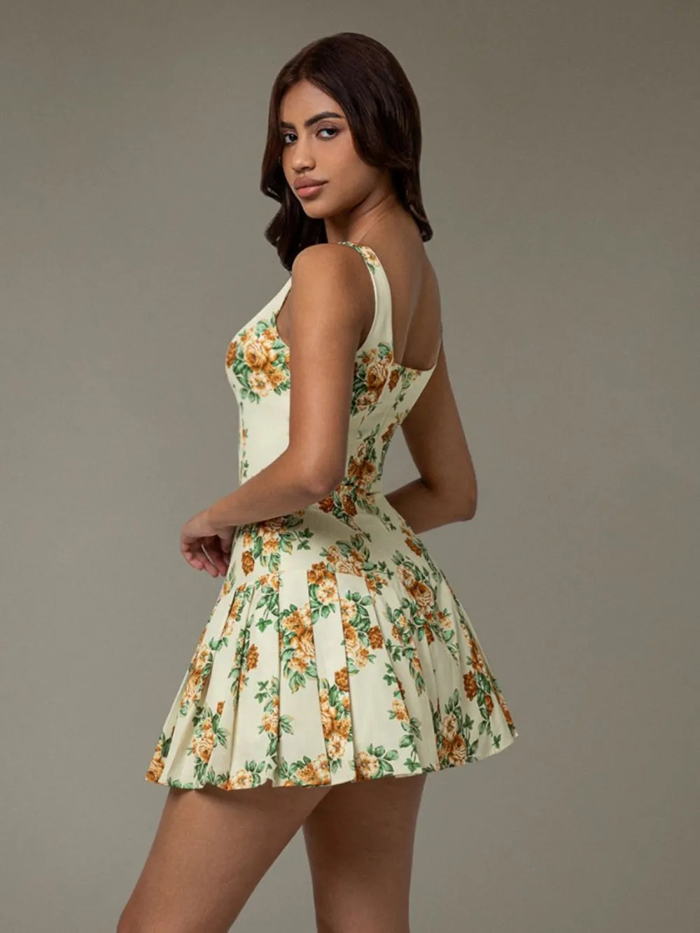 Floral Sleeveless Mini Pleated Dress – Trendsi | ClozArt