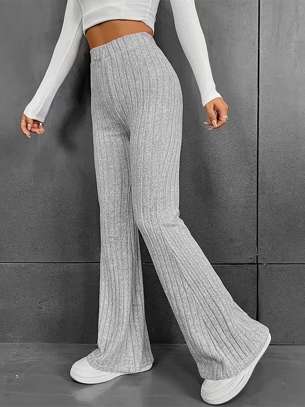 Ribbed High Waist Bootcut Pants – Trendsi | ClozArt