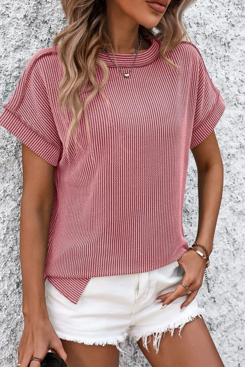 Mandy Striped Round Neck Short Sleeve T-Shirt – Trendsi | ClozArt