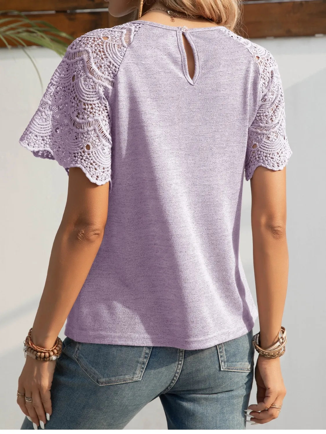 Round Neck Short Sleeve Crochet Top – Trendsi | ClozArt