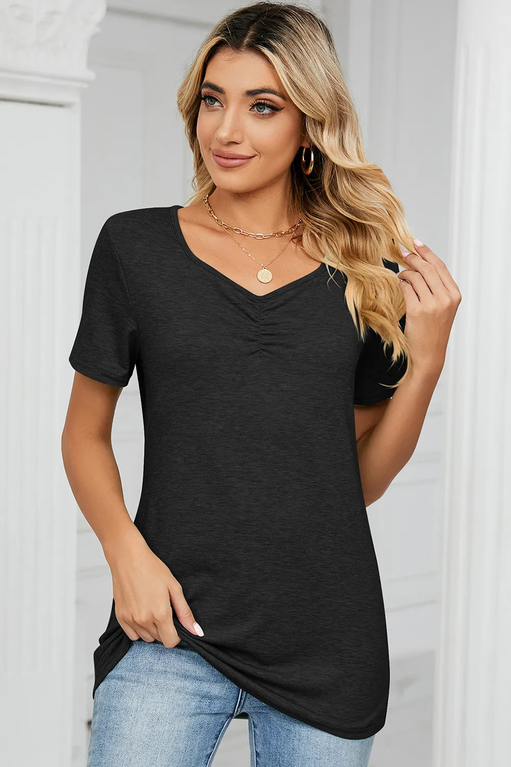 Ruched Heathered Short Sleeve T-Shirt – Trendsi | ClozArt