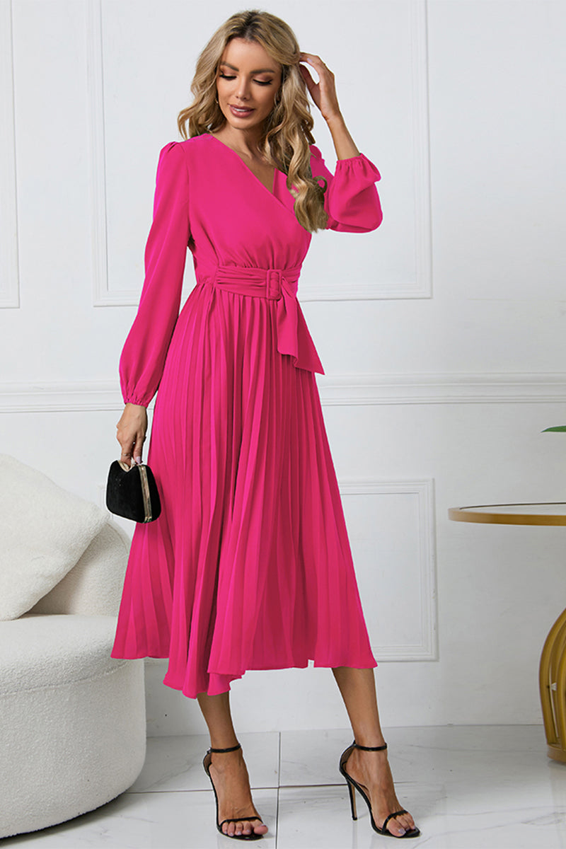 V-Neck Long Sleeve Tie Waist Midi Dress – Trendsi | ClozArt