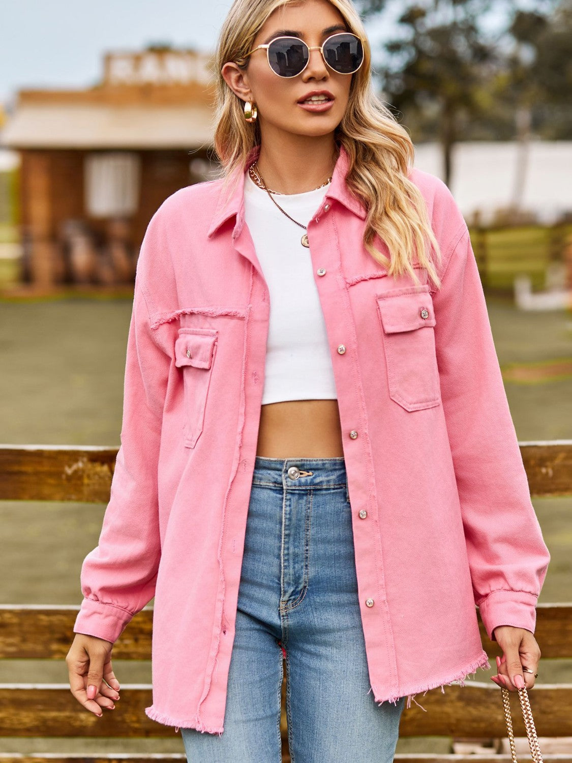 Button Up Collared Neck Raw Hem Denim Top – Trendsi | ClozArt