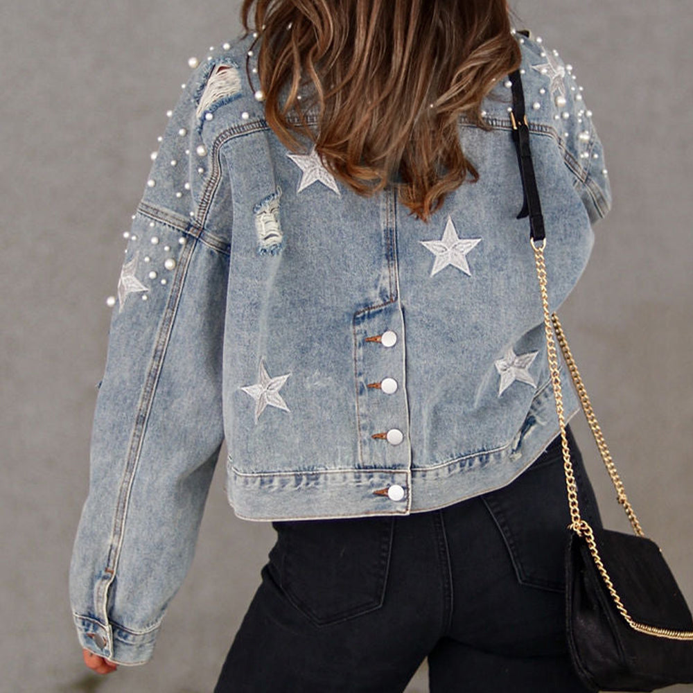 Bead Detail Denim Jacket – Trendsi | ClozArt