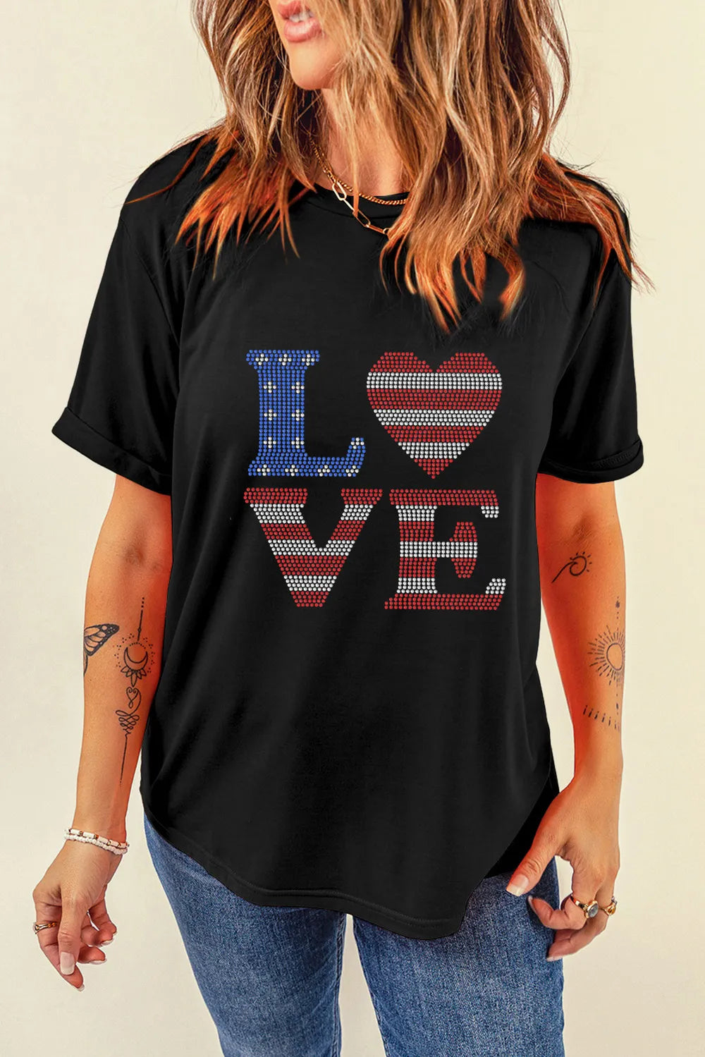 Rhinestone Round Neck Short Sleeve T-Shirt – Trendsi | ClozArt