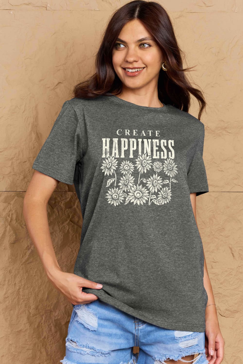 Simply Love Full Size CREATE HAPPINESS Graphic Cotton T-Shirt – Trendsi | ClozArt