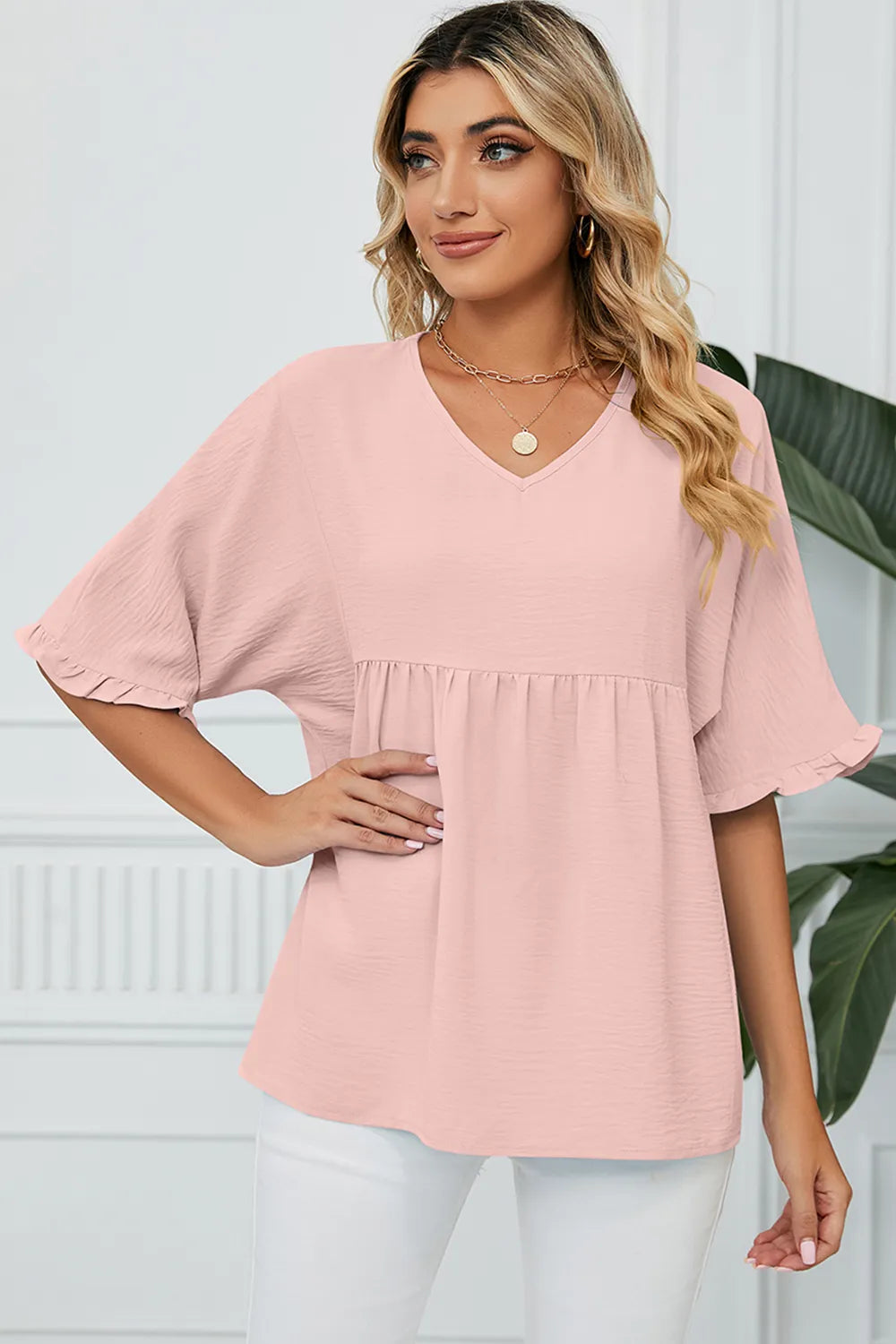 Peplum V-Neck Half Sleeve T-Shirt – Trendsi | ClozArt