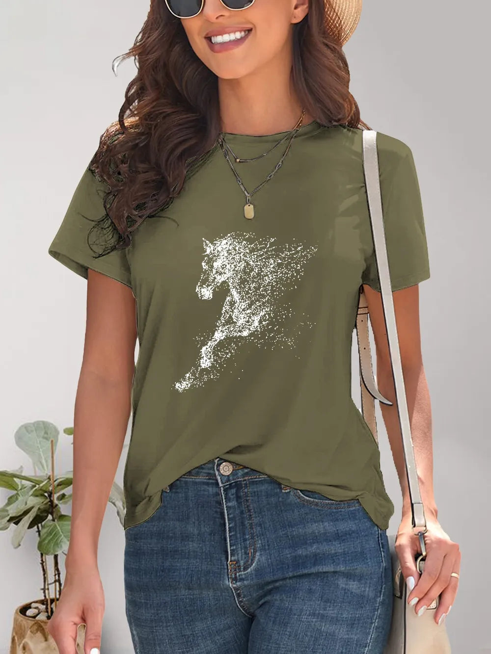 Horse Round Neck Short Sleeve T-Shirt – Trendsi | ClozArt