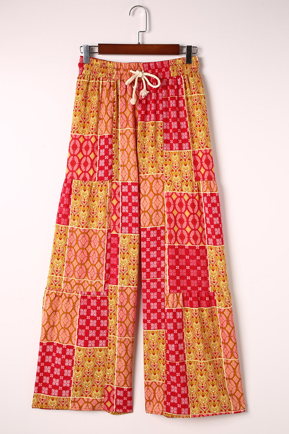 Bohemian Patchwork Drawstring Wide Leg Pants – Trendsi | ClozArt