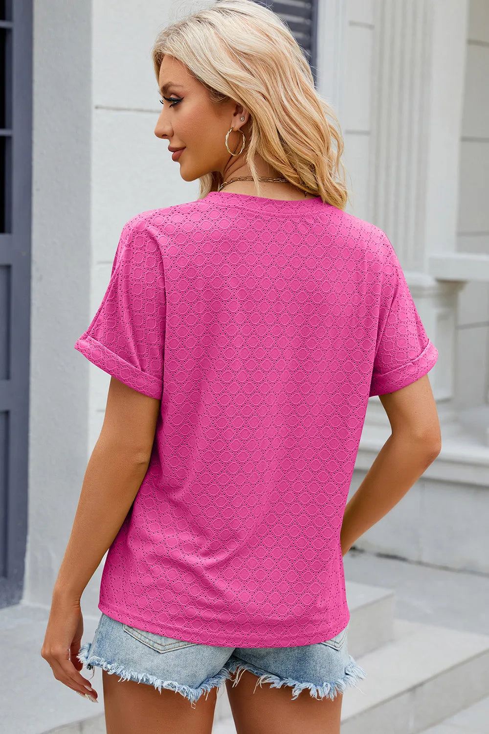 Eyelet Notched Short Sleeve T-Shirt – Trendsi | ClozArt