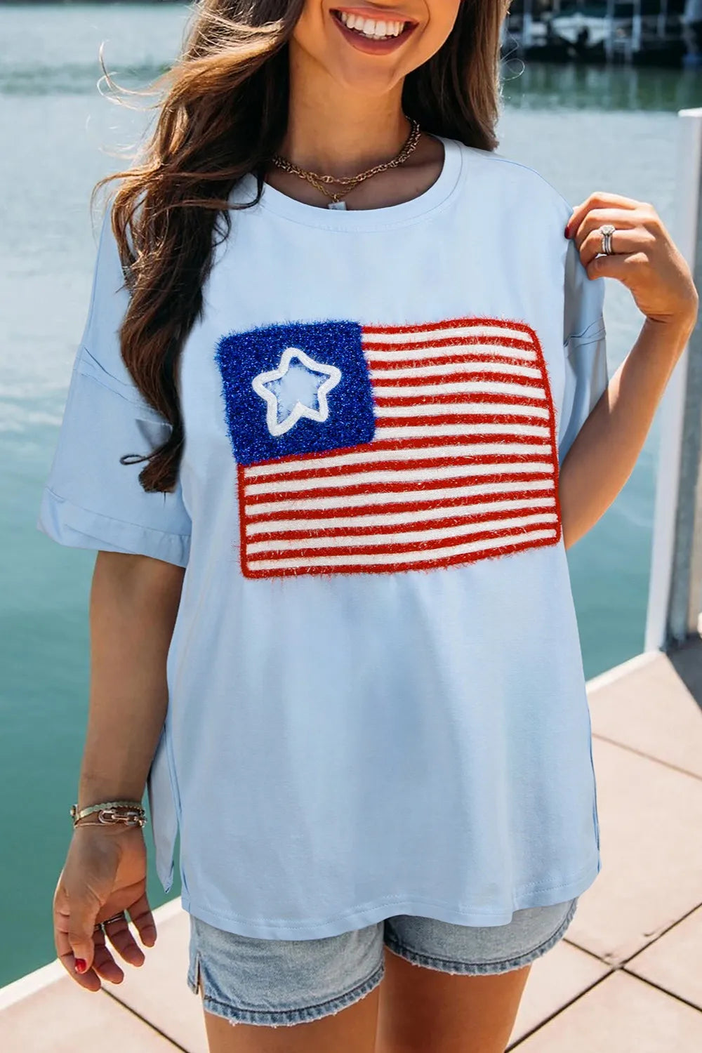 US Flag Round Neck Short Sleeve T-Shirt – Trendsi | ClozArt