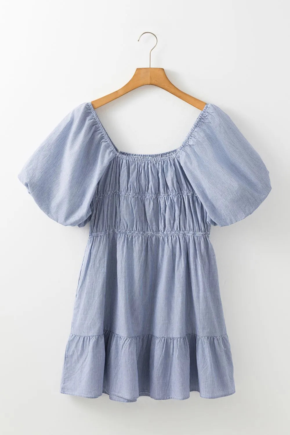 Striped Bubble Sleeve Ruched Babydoll Dress – Trendsi | ClozArt