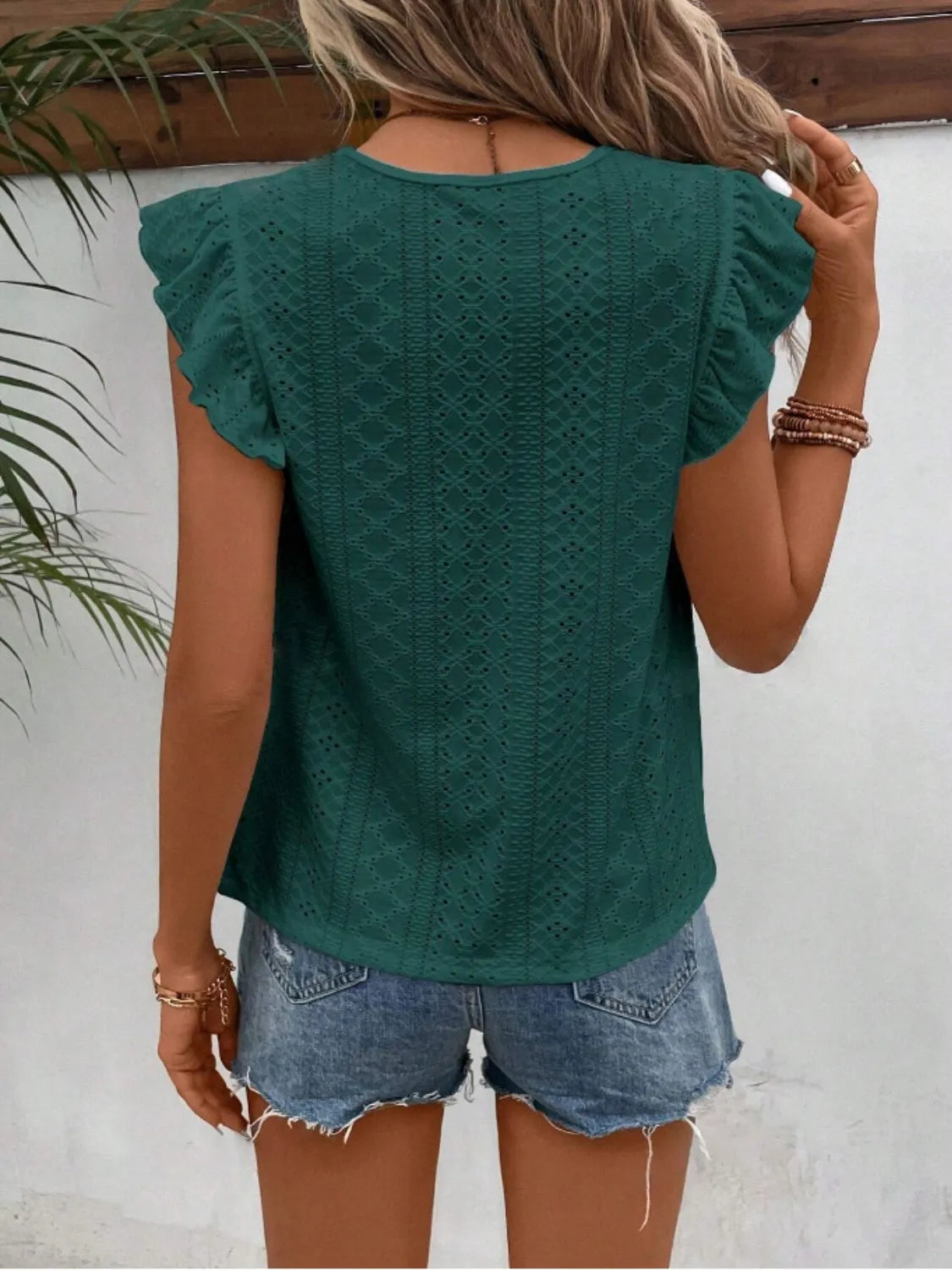 Eyelet Round Neck Cap Sleeve Top – Trendsi | ClozArt