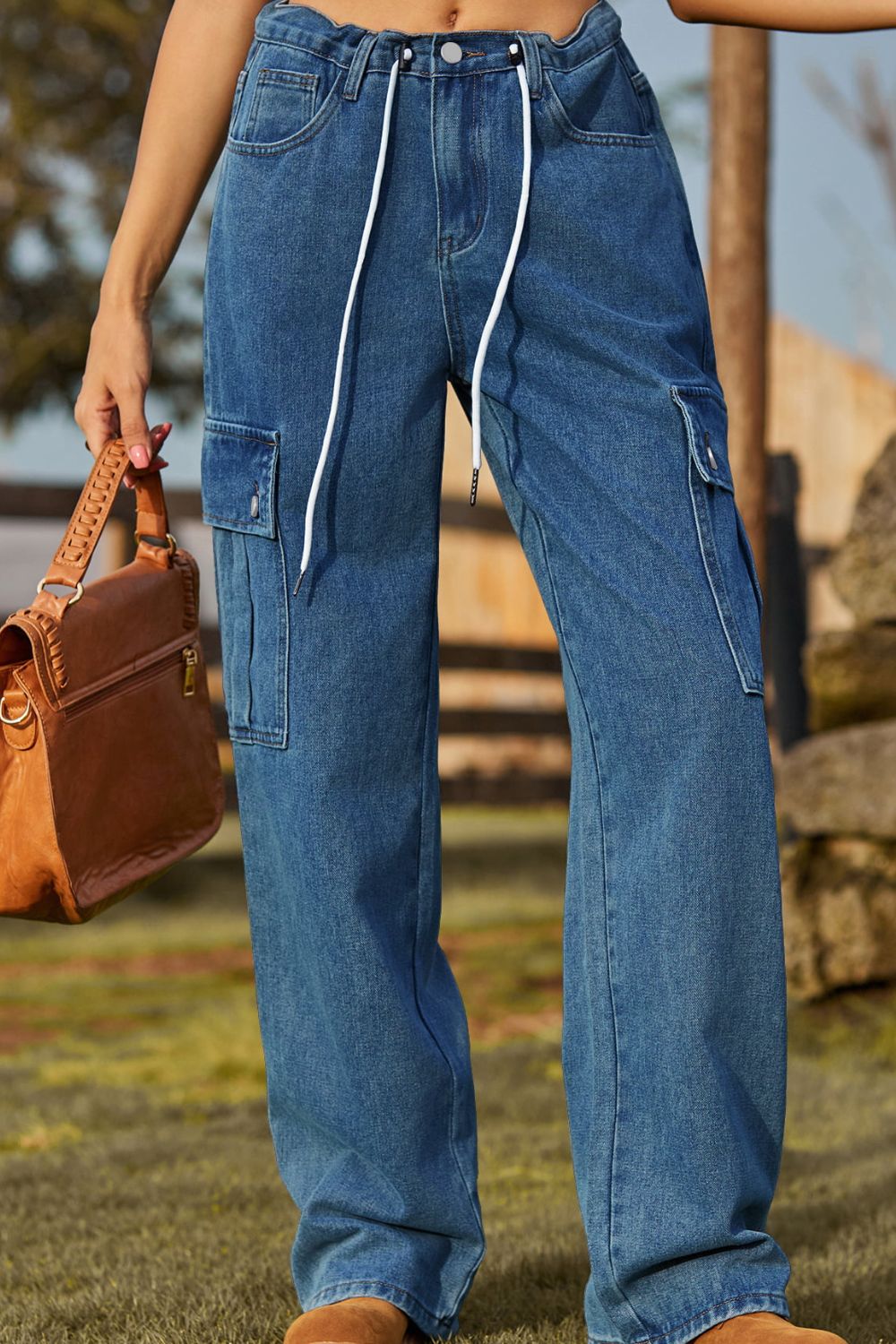 Loose Fit Drawstring Jeans with Pocket – Trendsi | ClozArt