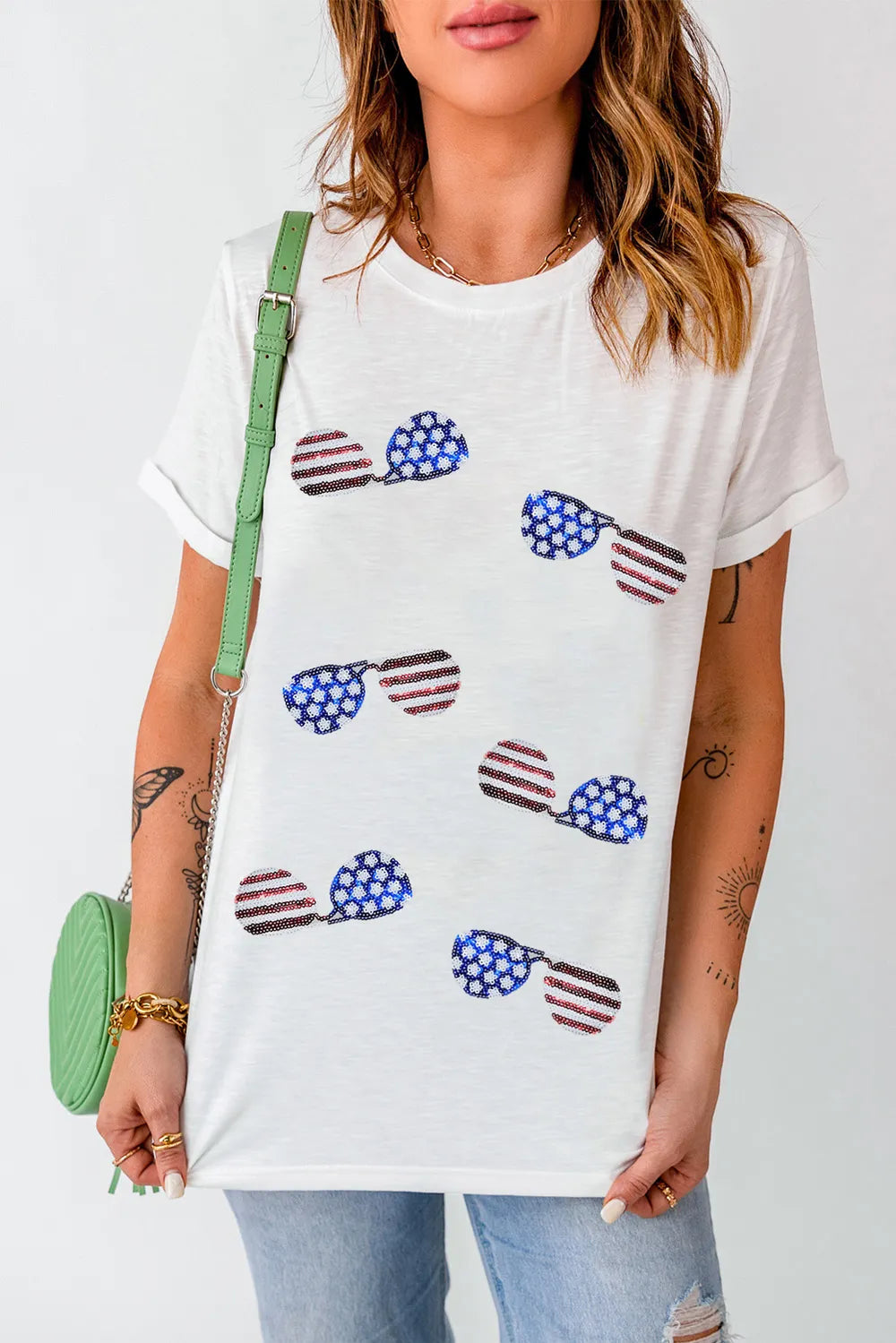 Sequin Round Neck Short Sleeve T-Shirt – Trendsi | ClozArt