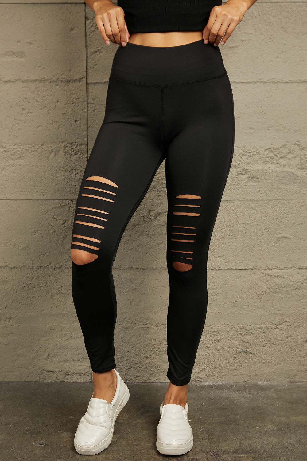 Wide Waistband Distressed Slim Fit Leggings – Trendsi | ClozArt