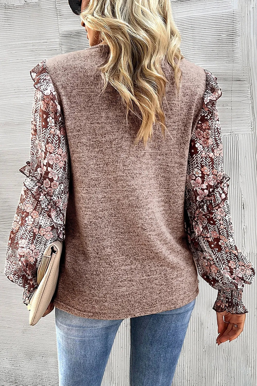Heathered Floral Frill Lantern Sleeve Blouse – Trendsi | ClozArt
