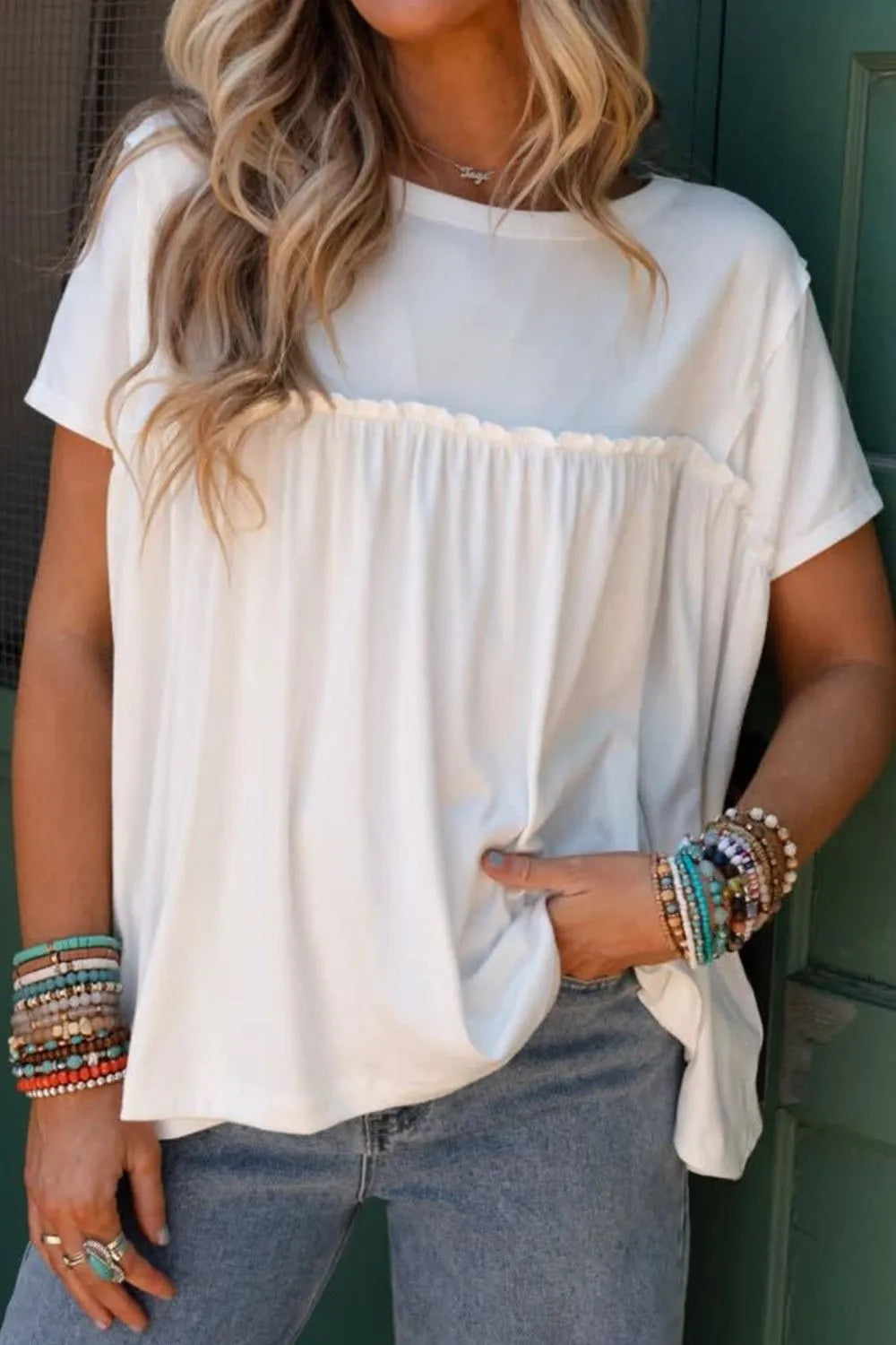 Frill Round Neck Short Sleeve T-Shirt – Trendsi | ClozArt
