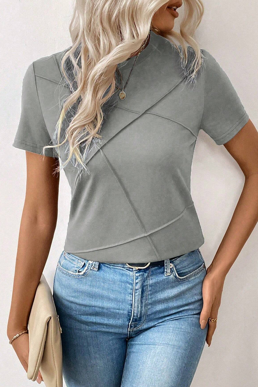 Dirty Blue Solid Color Round Neck T Shirt – Shewin | ClozArt