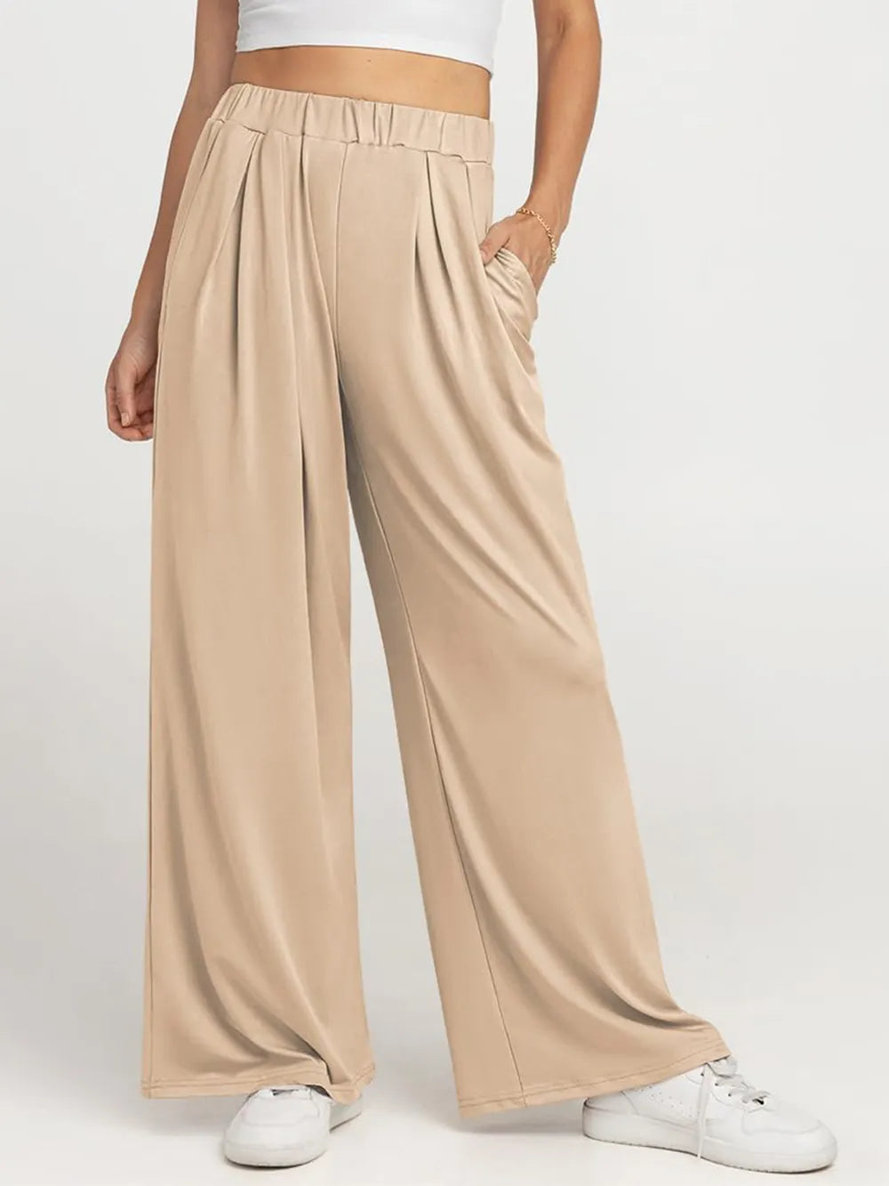 Elastic Waist Wide Leg Pants – Trendsi | ClozArt