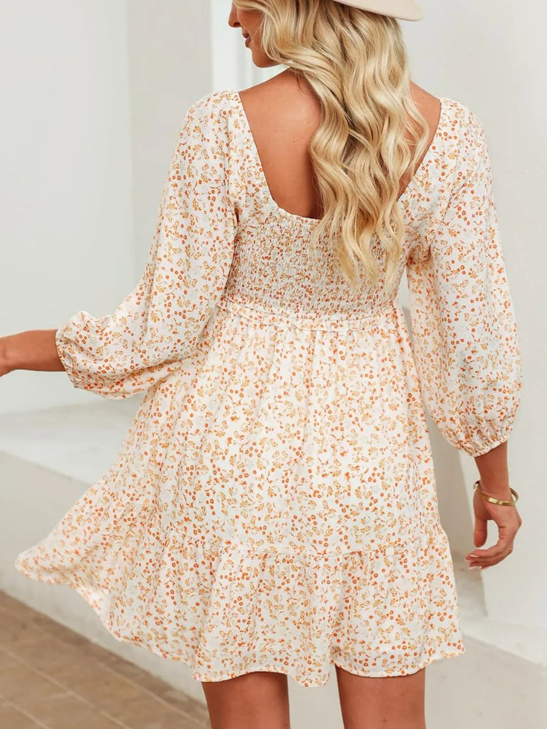 Smocked Floral Square Neck Dress – Trendsi | ClozArt