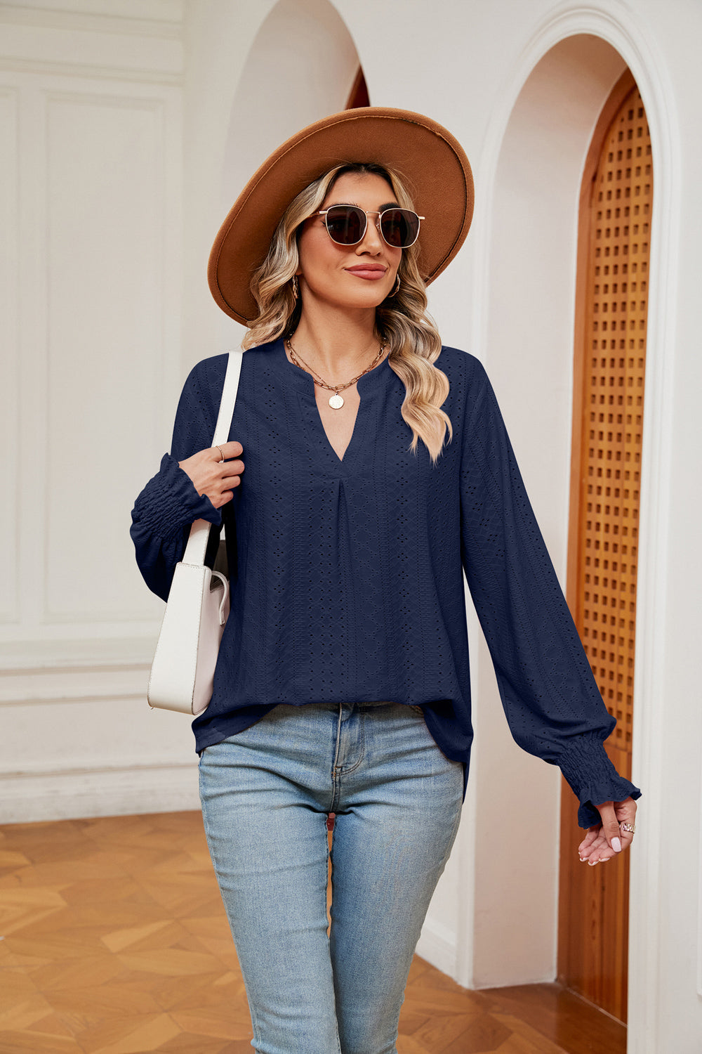 Notched Neck Flounce Sleeve Blouse – Trendsi | ClozArt