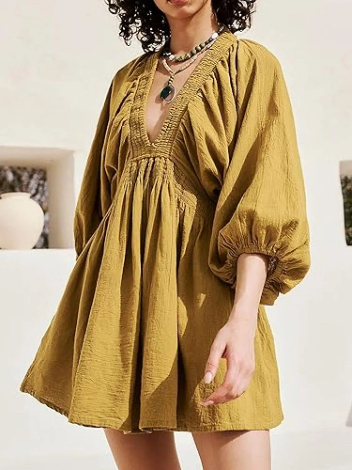 Textured V-Neck Mini Dress – Trendsi | ClozArt