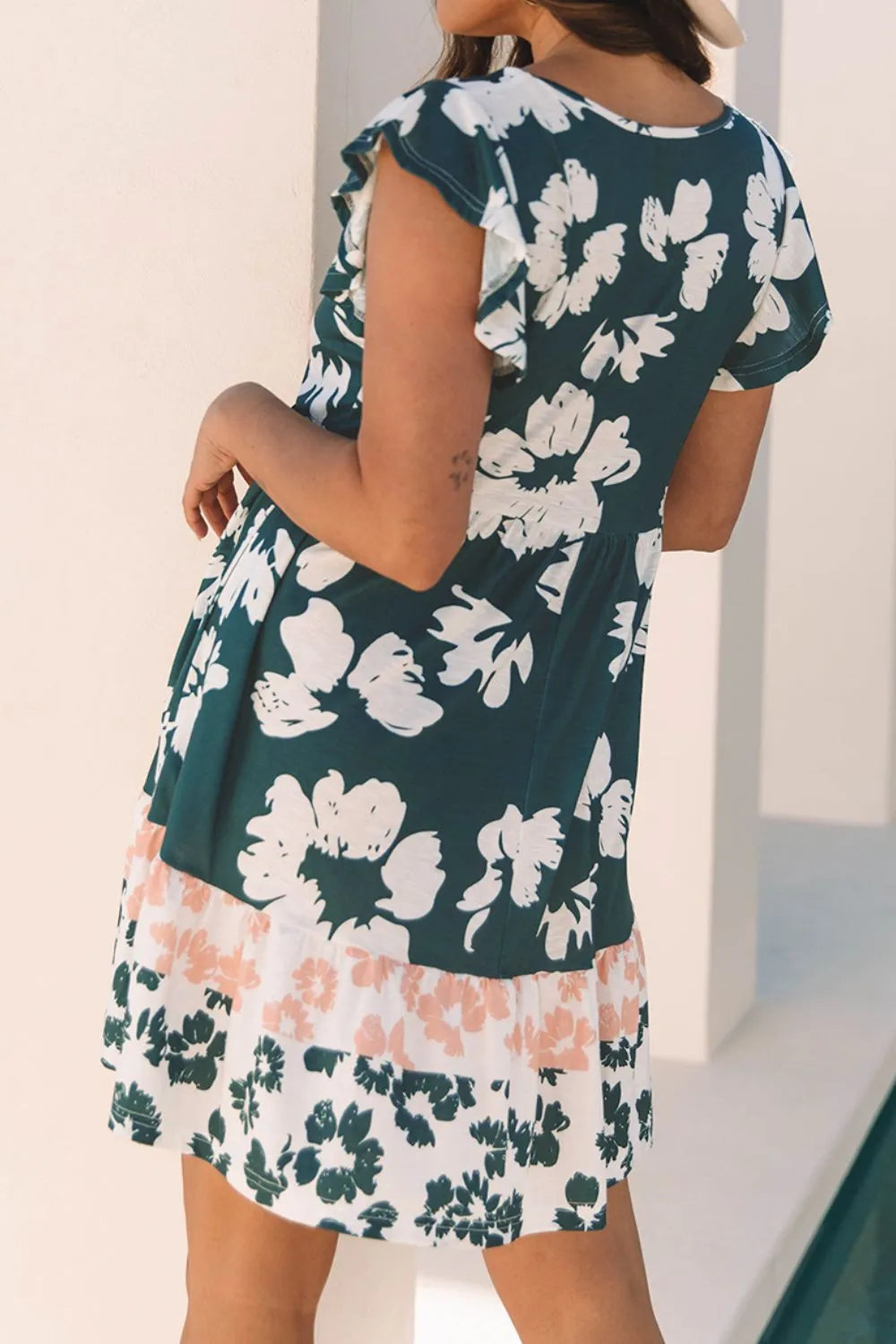 Floral Print Ruffle Sleeve Empire Waist Mini Dress – Trendsi | ClozArt