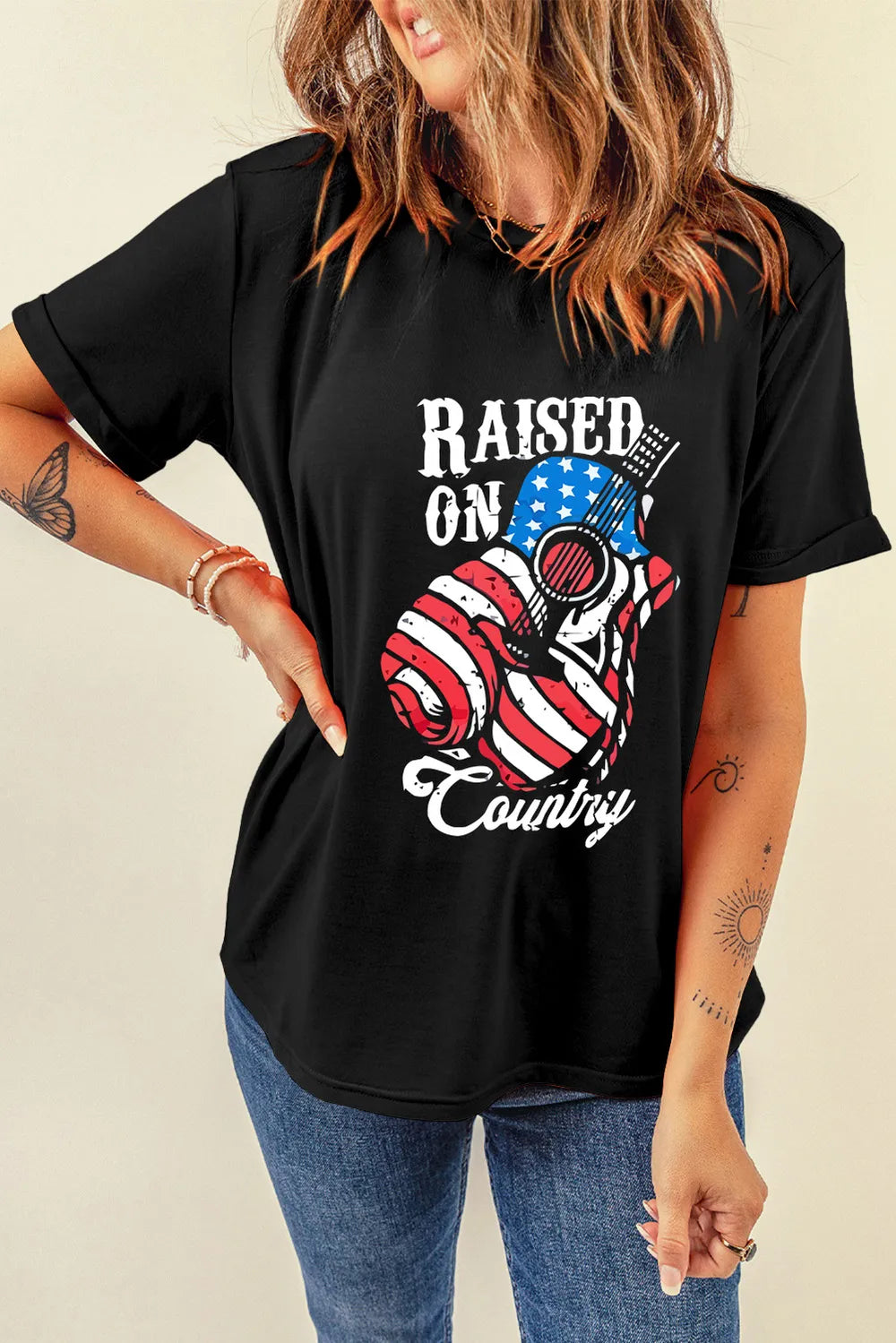 RAISED ON COUNTRY Round Neck T-Shirt – Trendsi | ClozArt