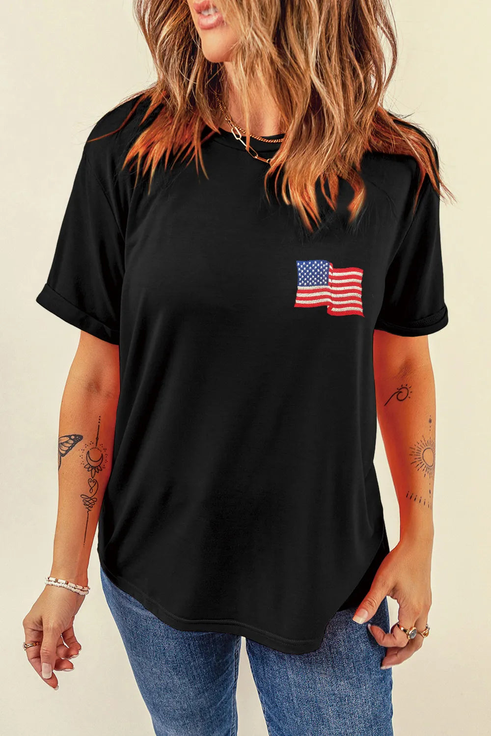 US Flag Round Neck Short Sleeve T-Shirt – Trendsi | ClozArt