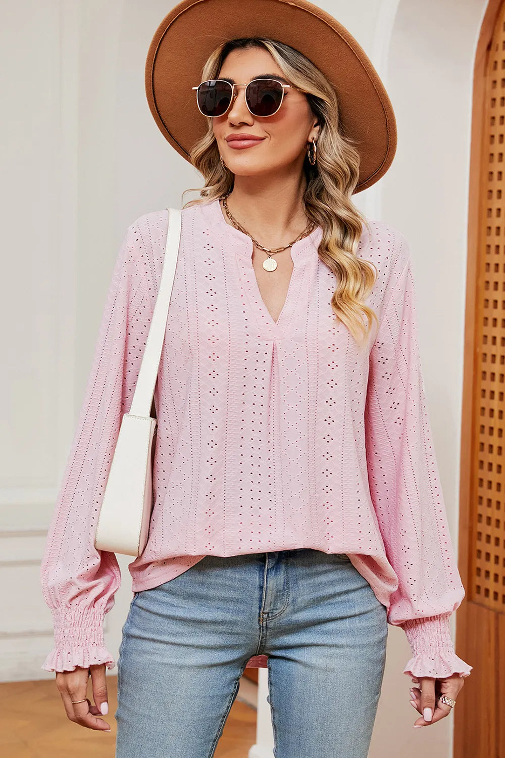 Eyelet Notched Long Sleeve T-Shirt – Trendsi | ClozArt