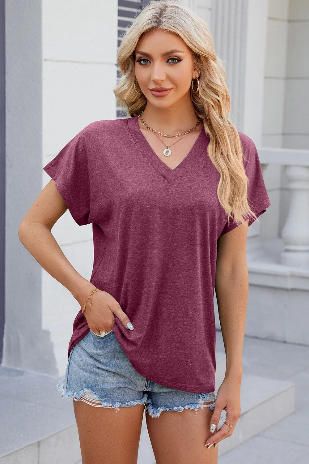 V-Neck Short Sleeve T-Shirt – Trendsi | ClozArt