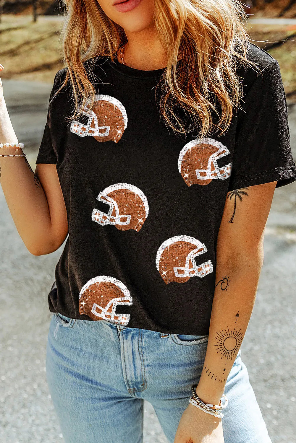Sequin Round Neck Short Sleeve T-Shirt – Trendsi | ClozArt