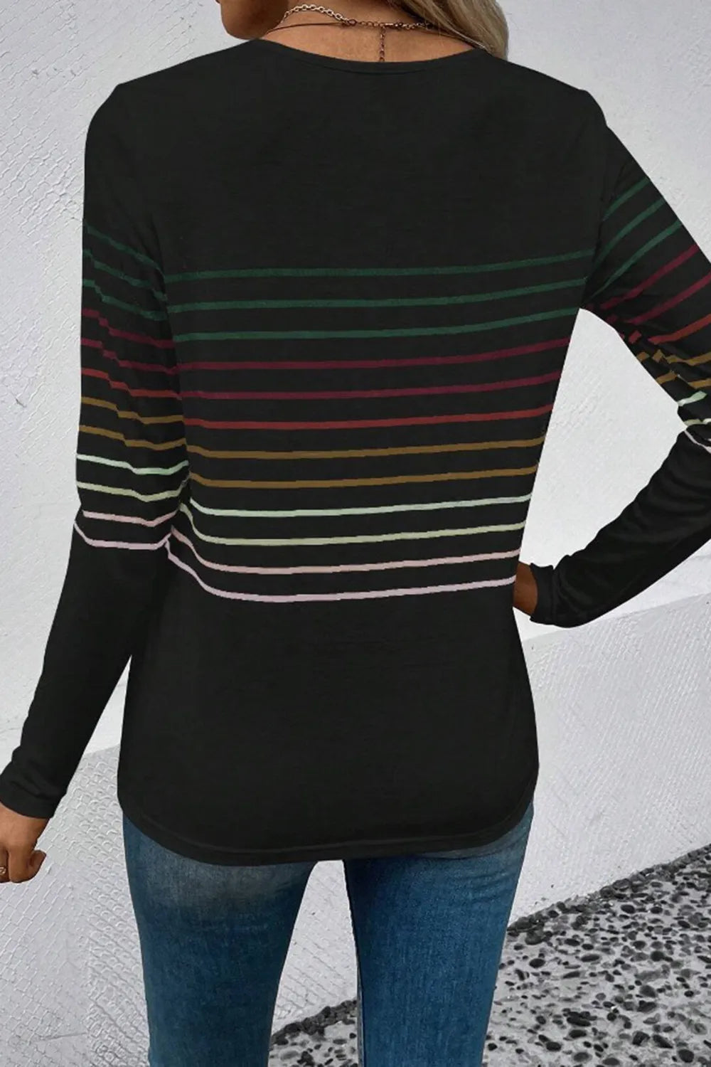 Striped Round Neck Long Sleeve T-Shirt – Trendsi | ClozArt