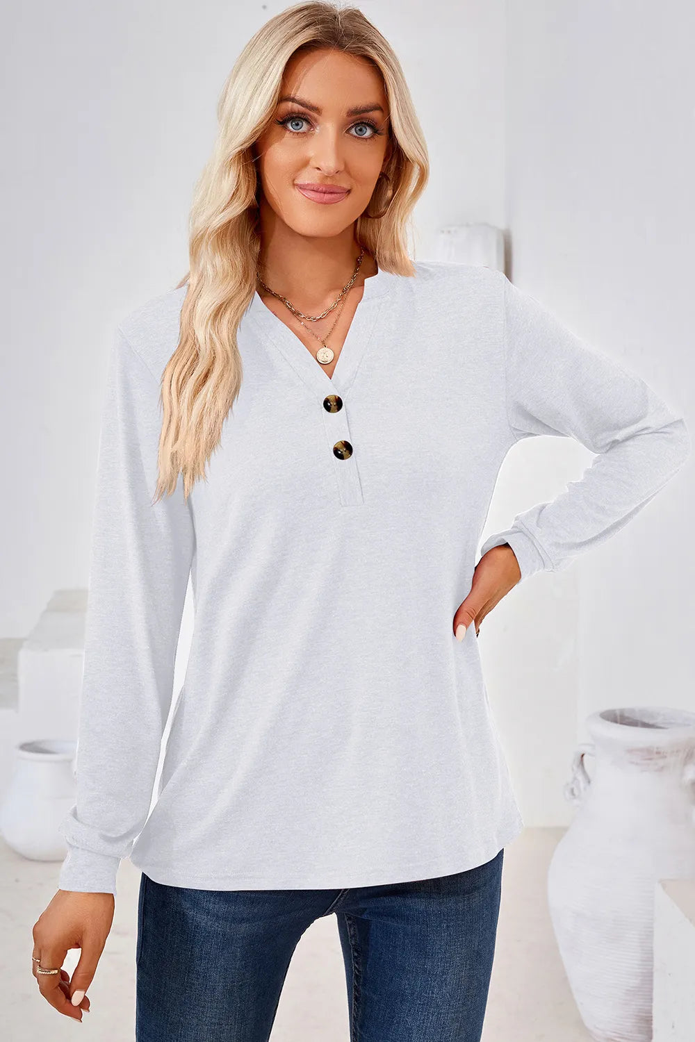 Notched Long Sleeve T-Shirt – Trendsi | ClozArt