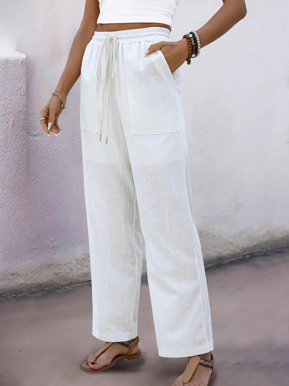 Perfee Drawstring Wide Straight Pants – Trendsi | ClozArt