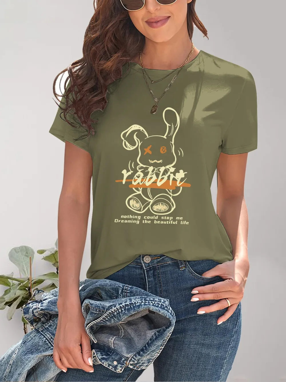 Rabbit Graphic Round Neck Short Sleeve T-Shirt – Trendsi | ClozArt