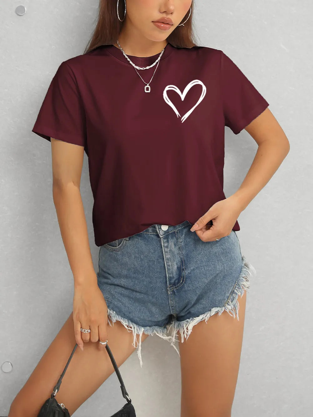 Heart Round Neck Short Sleeve T-Shirt – Trendsi | ClozArt