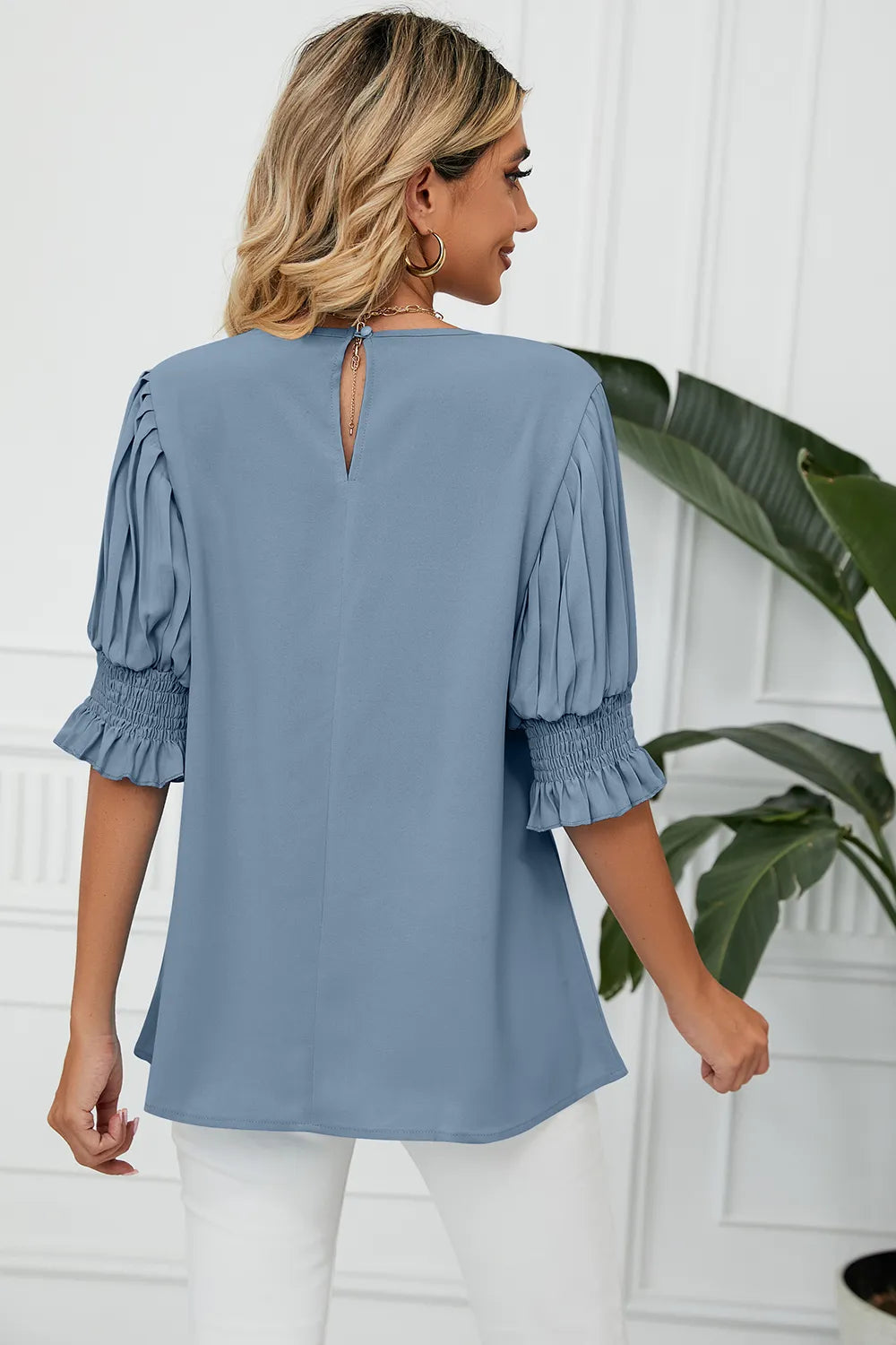 Frill Round Neck Lantern Sleeve T-Shirt – Trendsi | ClozArt